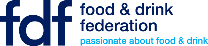 FDF food drink federation logo with strapline in dark and light blue